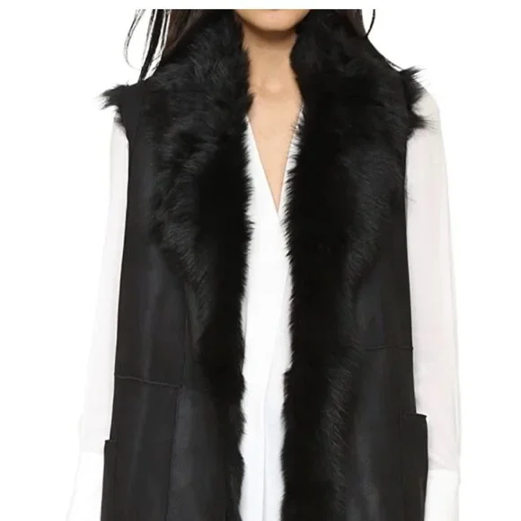 Reversible VINCE Shearling Fur Leather Vest - Picture 12 of 12